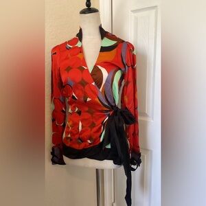 Alexis- COLOUR-BLOCK WRAP BLOUSE IN RED